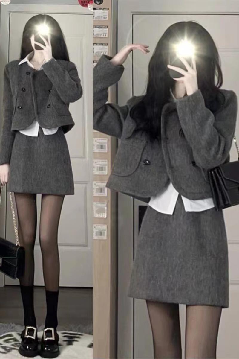 High-end Chanel style two-piece suit skirt 2023 autumn and winter New elegant slimming Korean fashion suit women