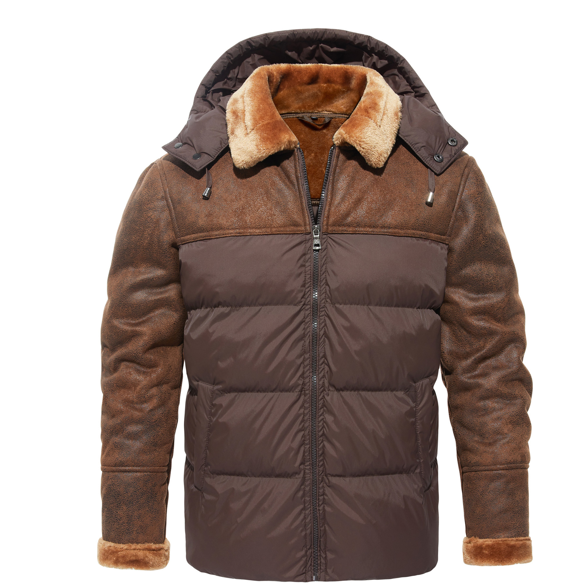 Cross-border OZON Amazon European Size Men's Jacket Autumn and Winter New Spliced Hooded Fur One-piece Winter Jacket