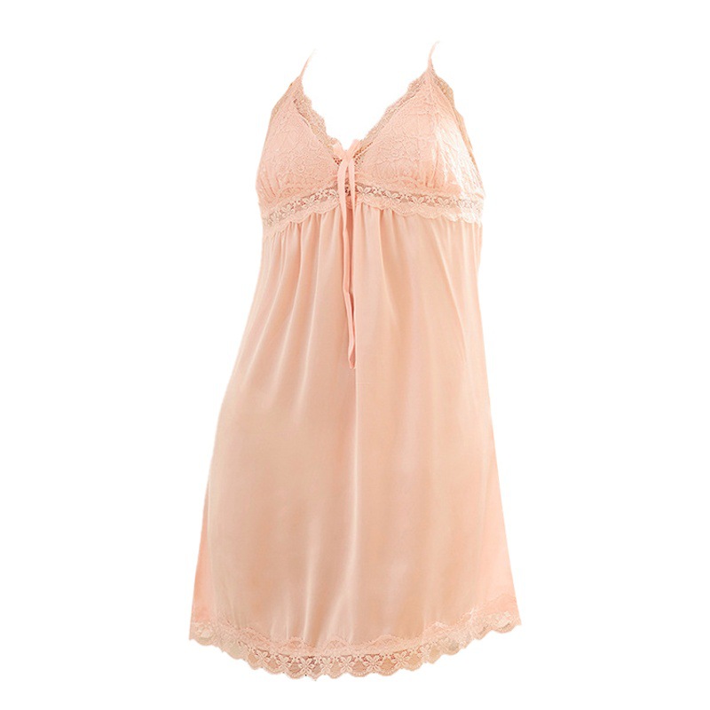 Foreign Trade Ultra-thin New Style Silk Underwear with Chest Pad Sexy Deep V Sling Nightgown Ice Silk Women's Sexy Pajamas