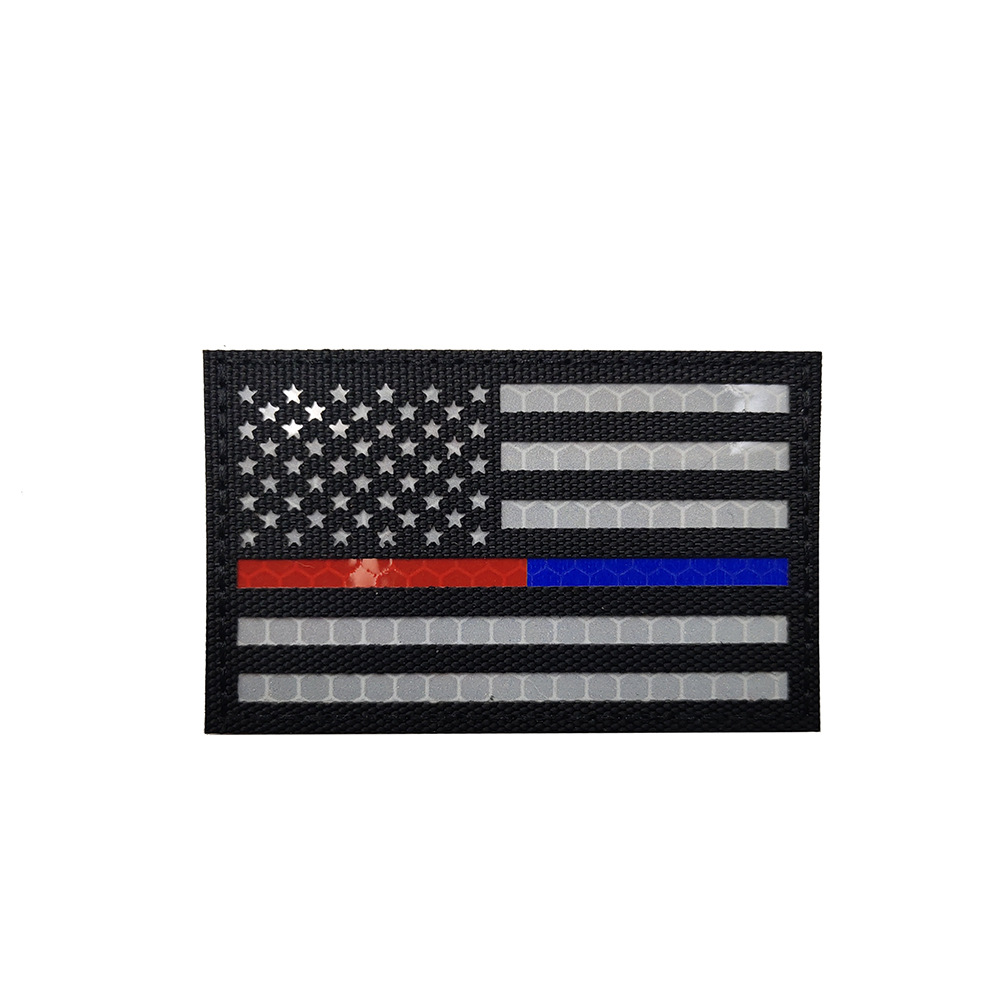 Picture of Haike Outdoor Infrared Reflection US Flag Velcro Laser Cutting Red and Blue Line Stars and Stripes Flag Bag with Stamps M00004