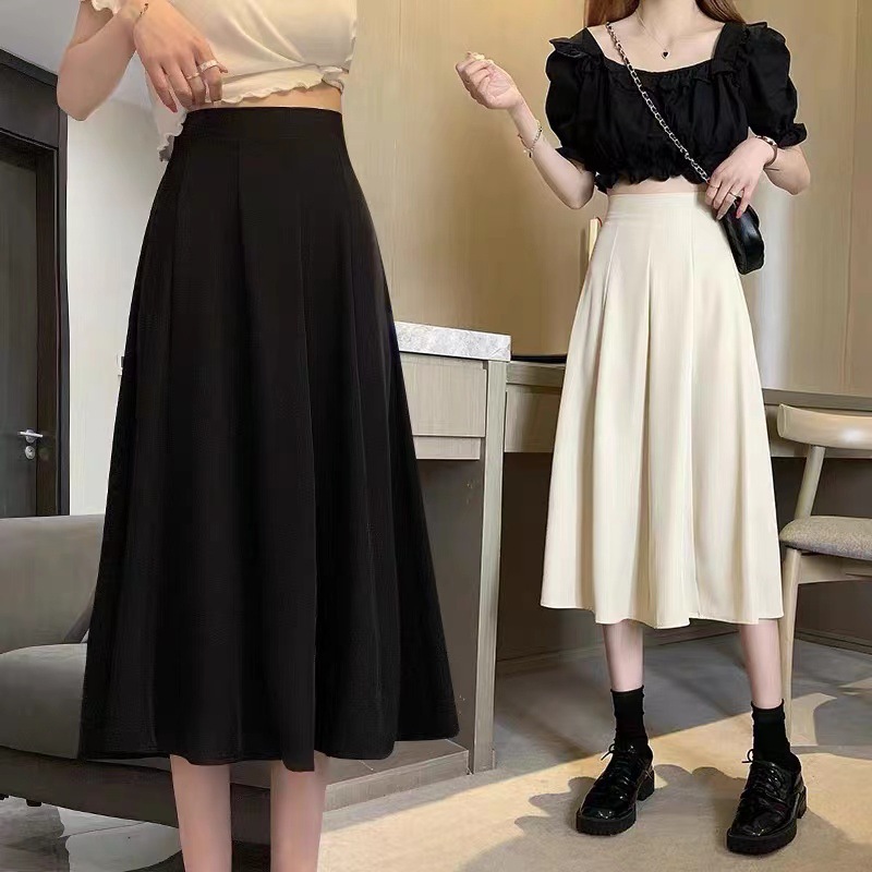 Picture of Black Suit Skirt Women's Spring and Autumn New High Waist A- Line Skirt chubby girl plus size Hip Covering Slimming Mid-length Umbrella Skirt