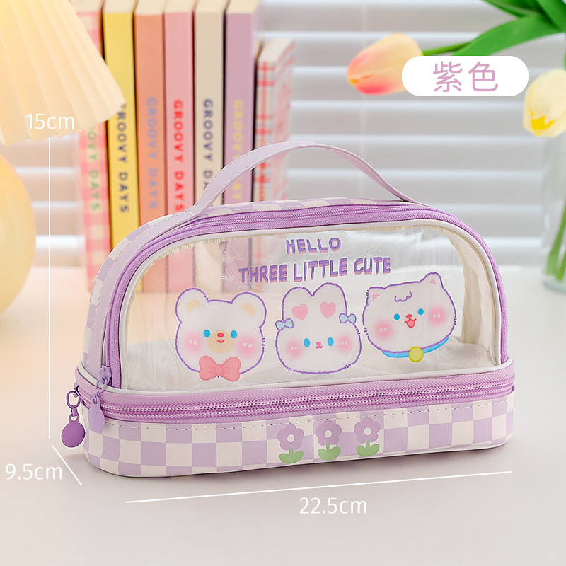 Picture of Opening season large capacity pencil case wholesale student portable pencil case female high color value 2 layer pencil case stationery storage bag
