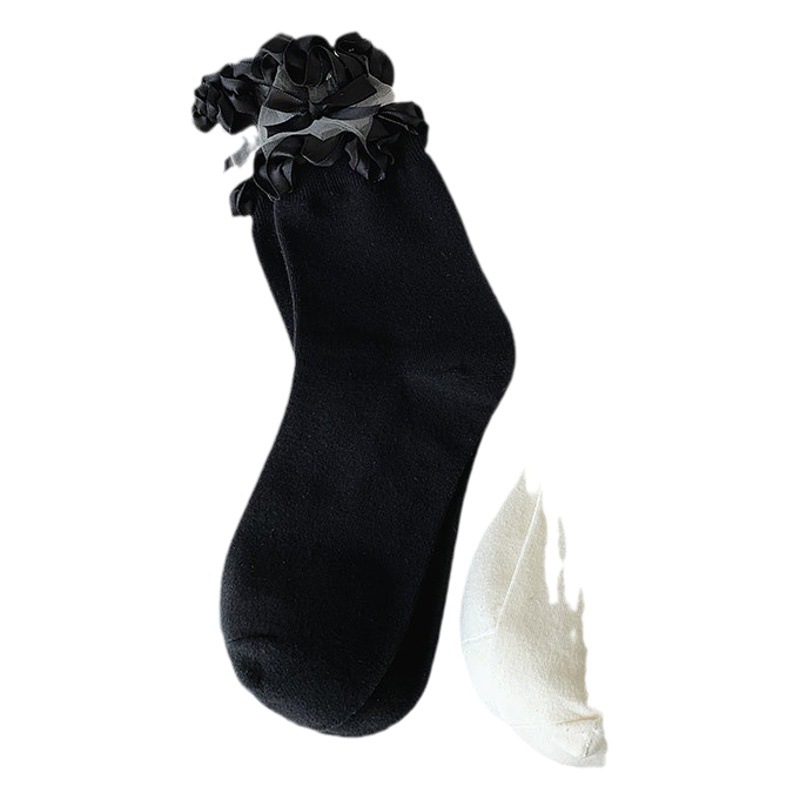 Socks female mid-tube Autumn New bow jk Lolita Mari shoes lace socks outside wearing tide inns lace