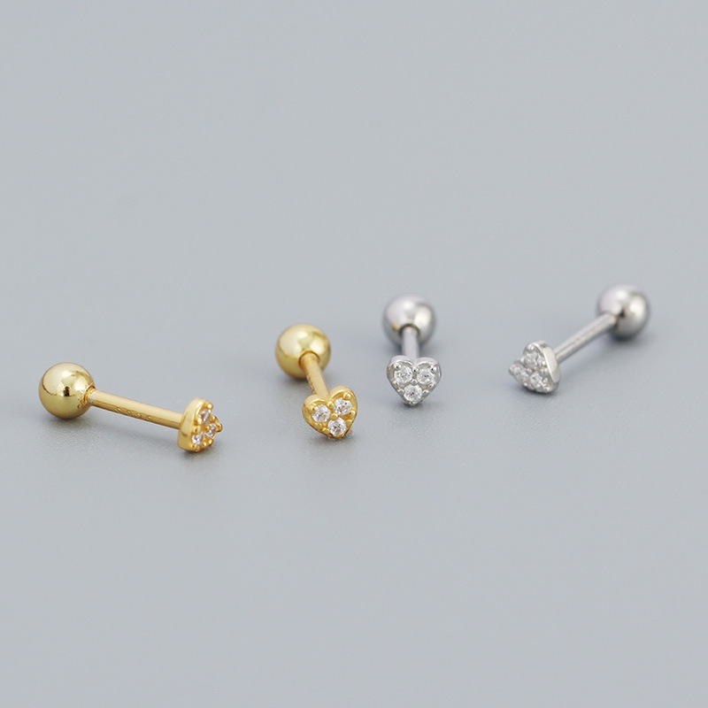 YHE0490 s925 Silver Earrings Korean Sweet Fresh Diamond Love Earrings Piercing Screw Earrings Earrings