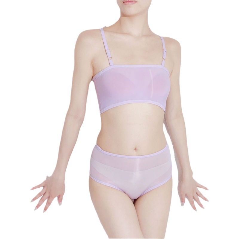 Sexy ultra-thin oily tube top suit underwear underwear women's adjustable sexy temptation fully transparent smooth briefs