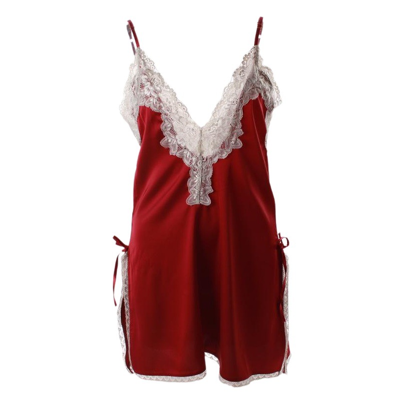 Meishilan Ice Silk Summer Women's Sexy Sling Nightgown Lace Temptation Underwear Home Clothes suit #33