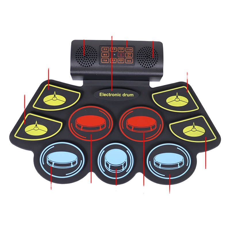 Double Bluetooth double speaker color hand roll electronic drum children adult beginner drum portable hand roll drum with bracket