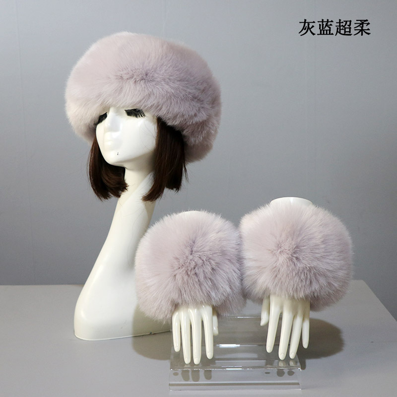 Picture of Hat Cuff Set Autumn and Winter Warm Imitation Fur Empty Top Hat Imitation Fox Mao Mao Cuff Foreign Trade Beanie Hat for Women