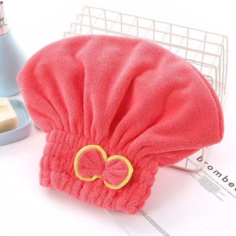 Picture of Coral Velvet Dry Hair Cap with Bow for Women, Thickeneded Shampoo Bag, Absorbent Princess Hat, Hair Factory Wholesale, Fast Water Absorption