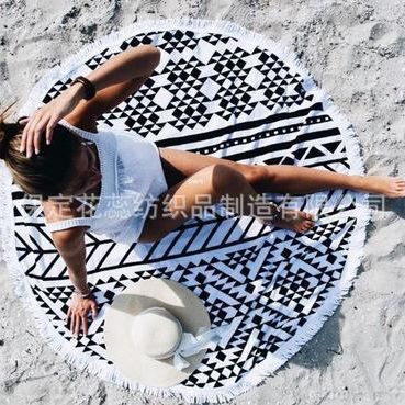 Round Beach Towel Extra Thickened Geometric Pattern Tassel Absorbent picnic Mat Blanket Digital Printed Bath Towel Wholesale