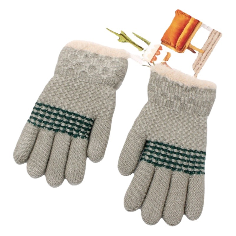 Children's Gloves Winter New Style Boys' Five-Finger Fleece-Lined Thickeneded Gloves Fur Mouth Medium and Large Kidsren's Split-Finger Girls' Gloves Trendy
