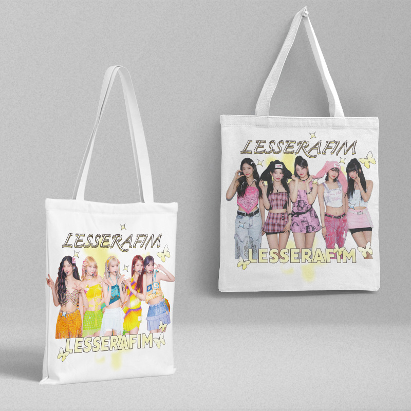 LESSERAFIM canvas bag 39CM long 36CM wide Korean entertainment surrounding portable canvas schoolbag shopping bag double-sided