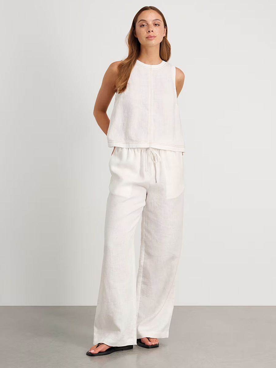 Cross-border Cotton and Linen Vest Pants suit Spring and Summer 2025 New Wide-leg Pants Sleeveless Vest Casual suit Women