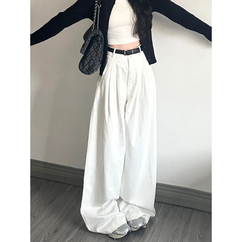 American Style High Street White High Waist Wide Leg Jeans Women's Spring and Autumn New Loose Harajuku Slim Look Straight Pants