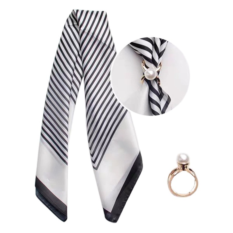Cross-Border Hot-Selling Korean High-End Three-Ring Silk Scarf Buckle Creative Fashion Cross Hollow Sweet Pearl Crystal Shawl Buckle