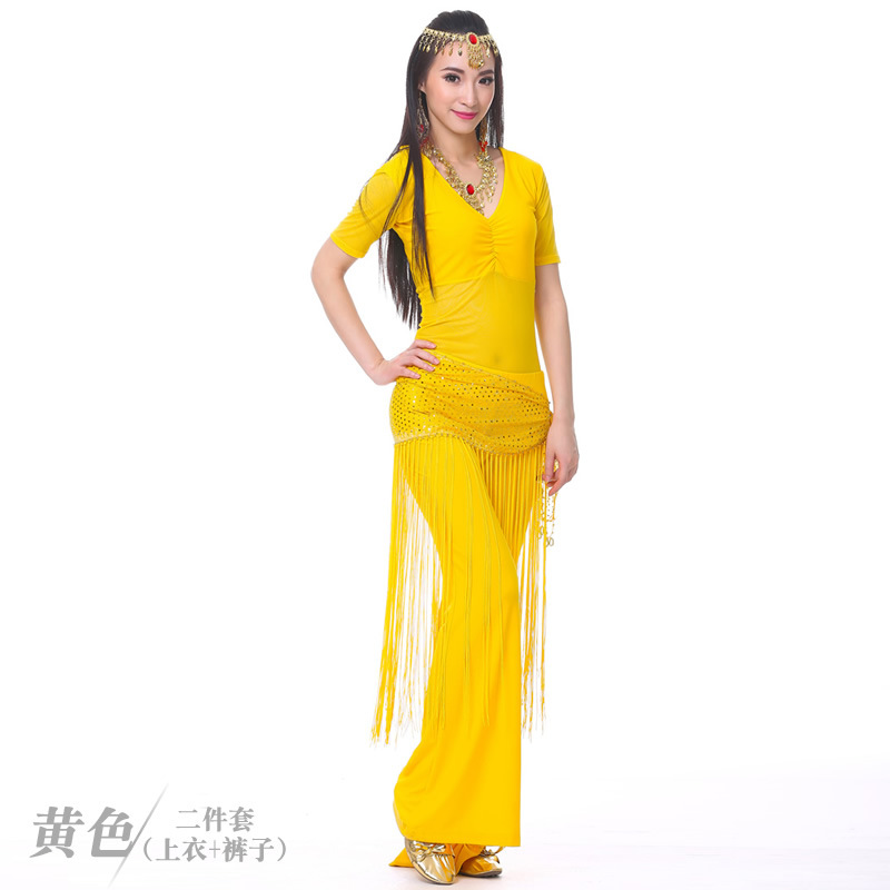 Picture of Dancer's Mid-crumpled Semi-transparent Yarn Short-sleeved Belly Dance Clothes Practice Clothes Clothing Practice Clothes suit New Summer