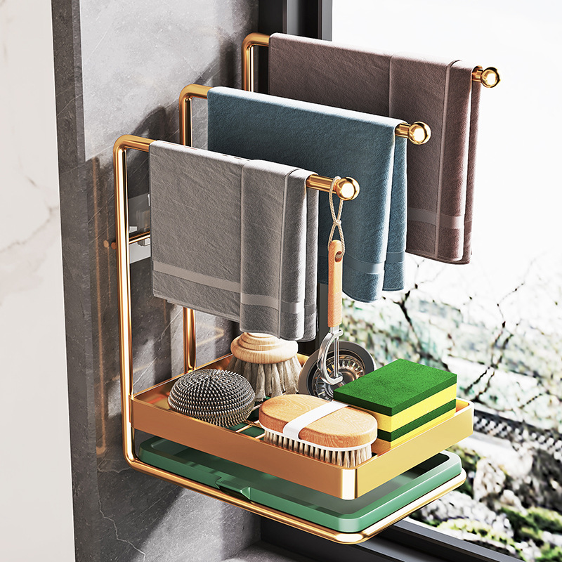 Picture of Rag Drying Storage Rack Sink Storage Rack Kitchen Sink Countertop Cleaning Brush Bowl Rack Wall Hanging Cloth Rack