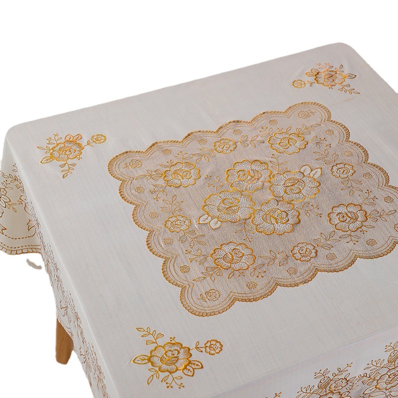 PVC tablecloth waterproof oil-proof anti-scalding wash-free square tablecloth square European-style bronzing household dining table tablecloth wholesale
