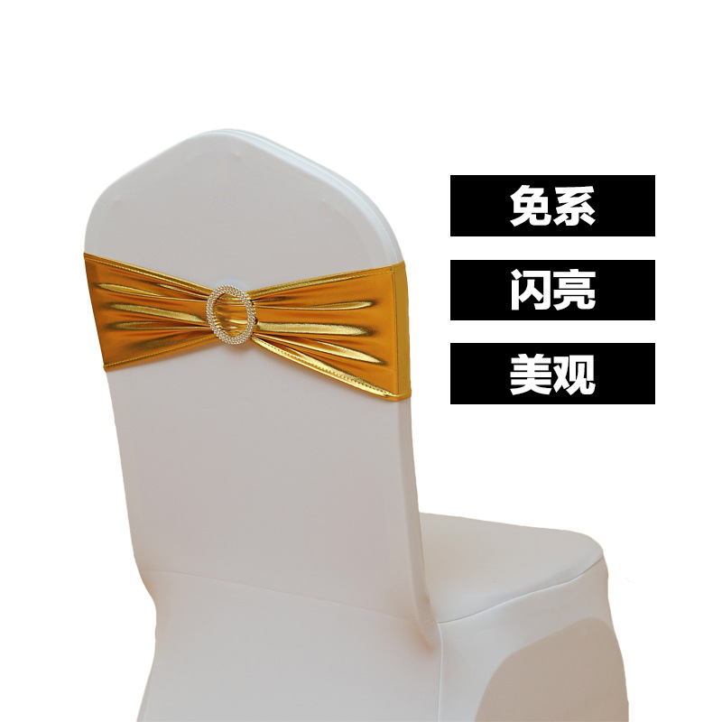 Picture of Casual Hotel Banquet Celebration Wedding Universal Elastic Chair Cover Hot Stamping Straps Decorative Bow Chair Back Flower