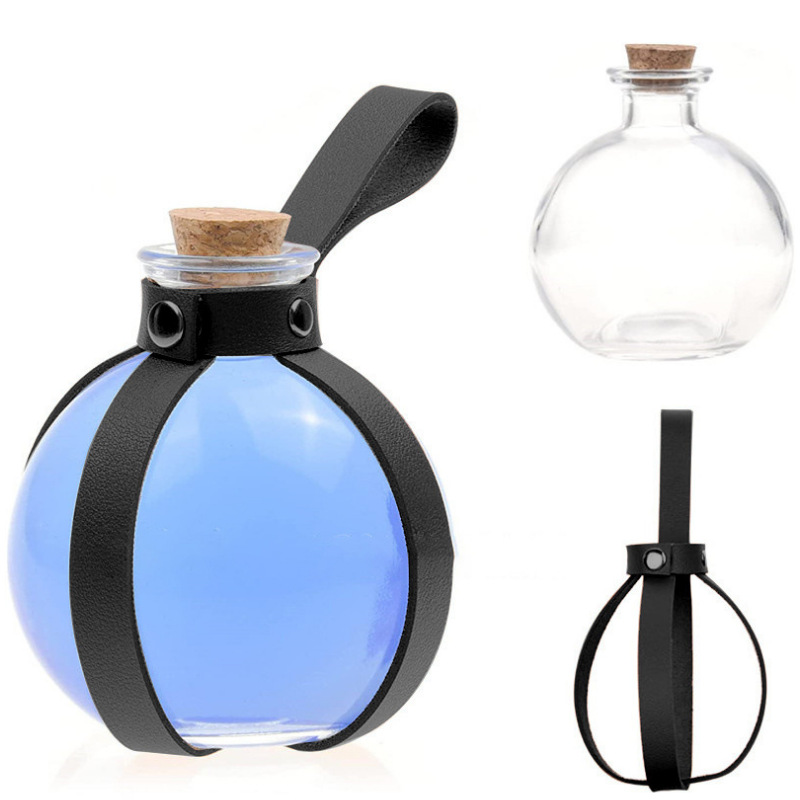 Cross-border Props Steam Magic Potion Bottle Leather Case cosplay Props Dress Up Wishing Bottle Set Glass Bottle Set