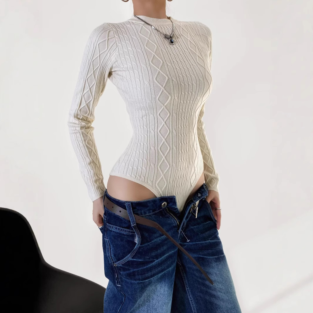 Picture of European and American Style Sexy Backless Knitted Jumpsuit Women's New Round Neck Slim-Fit Slimming Stretch Sweater