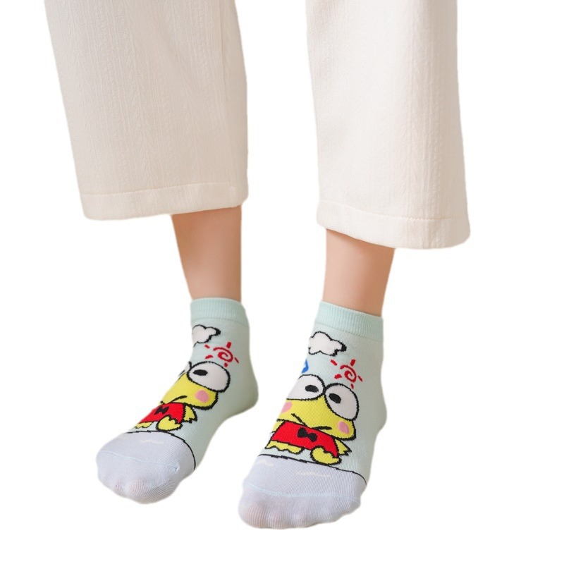 Picture of Women's socks spring and autumn Japanese cartoon green frog cute socks Korean style women's boat Socks combed cotton socks in stock wholesale