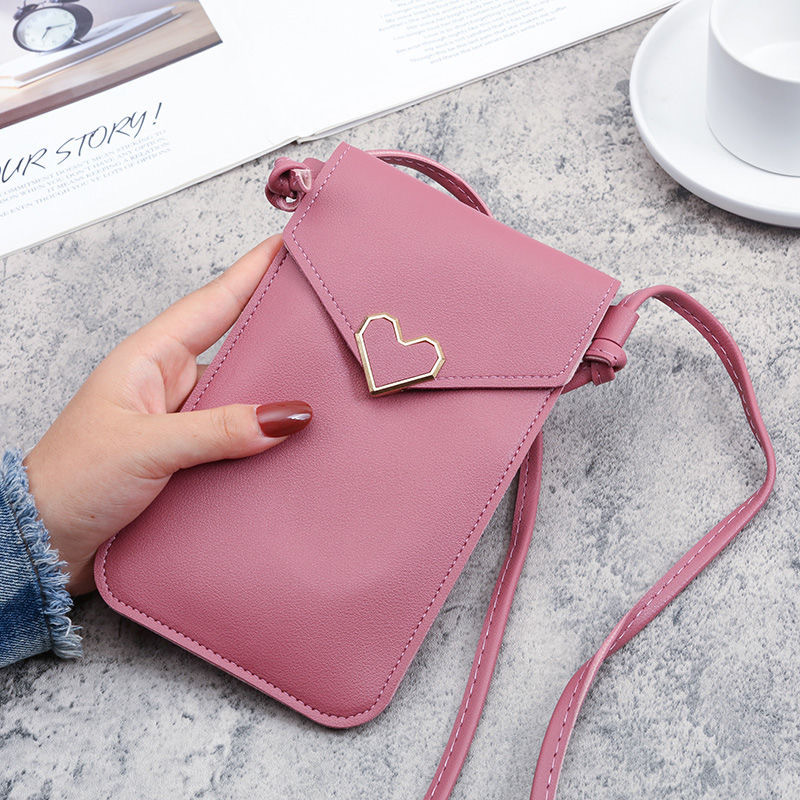 Picture of 2023 New Student Mini Crossbody Women's Bag Women's Heart-shaped Decorative Transparent Touch Screen Simple Retro Mobile Phone Bag