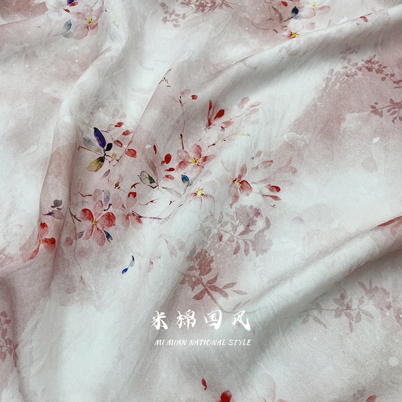 New Chinoiserie Digital Printing Nylon Fabric Chinese Style Cheongsam Dress Top Han Dynasty Fabric 1.0m Price