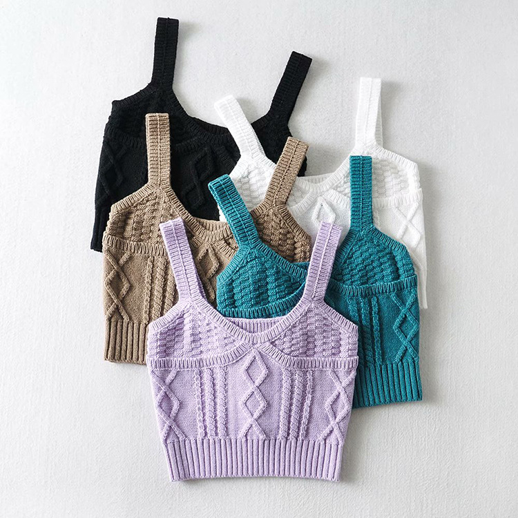 YPF Summer New European and American Style Knitted Small Vest Multicolor INS Blogger Knitted Top Retro Base Short Vest