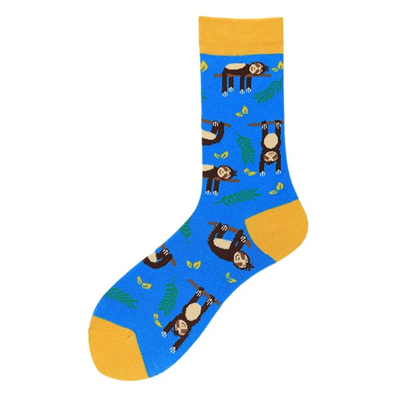 In stock 2019 autumn and winter New Men and women couple fashion socks men's mid-calf cotton socks cartoon animal color Big Flower jacquard