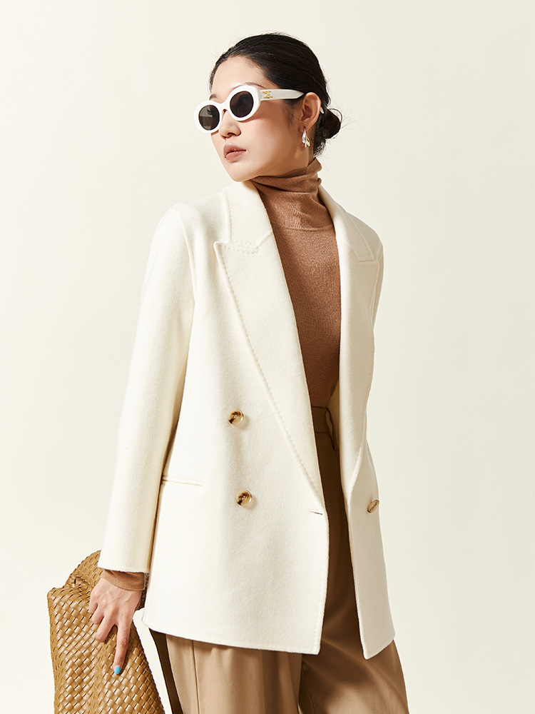 Picture of He Ying 2025 Autumn and Winter Coat Temperament Dry Refined Double-Sided Woolen Coat Casual Suit Double-Breasted Short Style