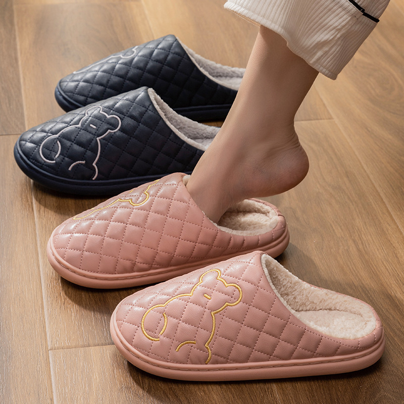 Picture of Lidani cotton slippers men's autumn and winter indoor home new household warm PU leather waterproof couple slippers women