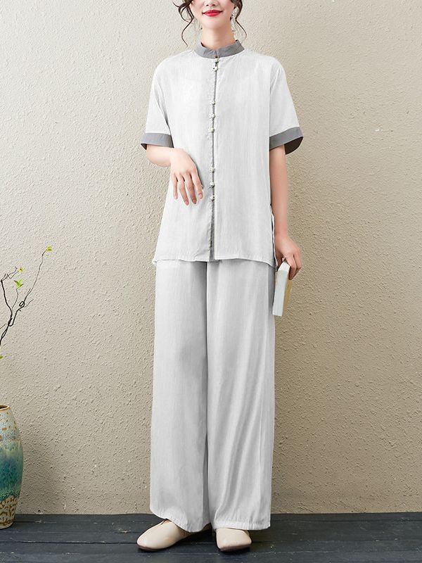 Picture of 2024 Summer New Chinese Style Retro Loose Slim Casual Temperament Zen Tea Wear Yoga Wear Tai Chi Suit for Women