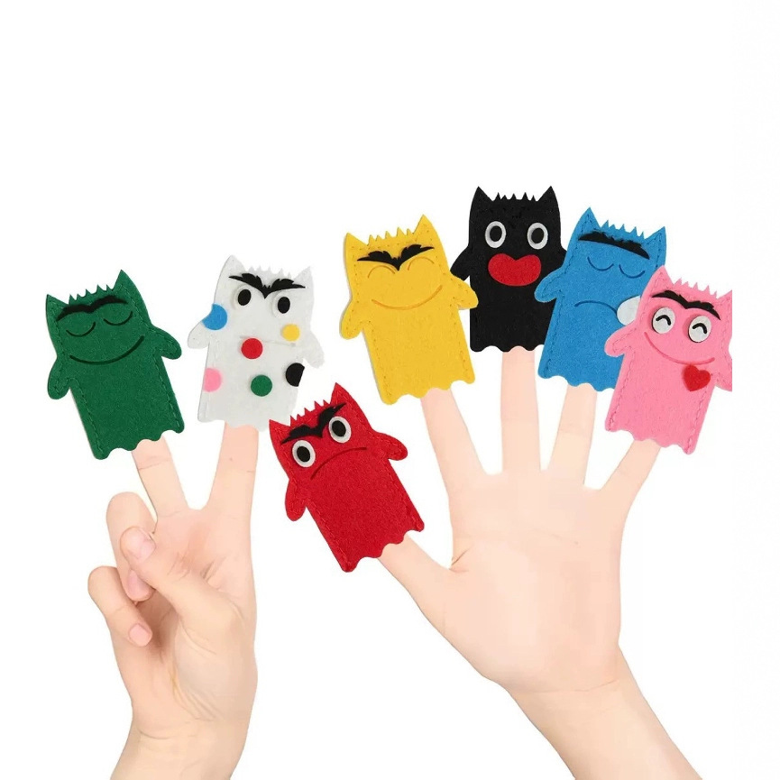 Felt Monster Finger Puppets 7 Pieces Assortment Family Emotion Monster Finger Puppets for Kids Social Emotional Learning