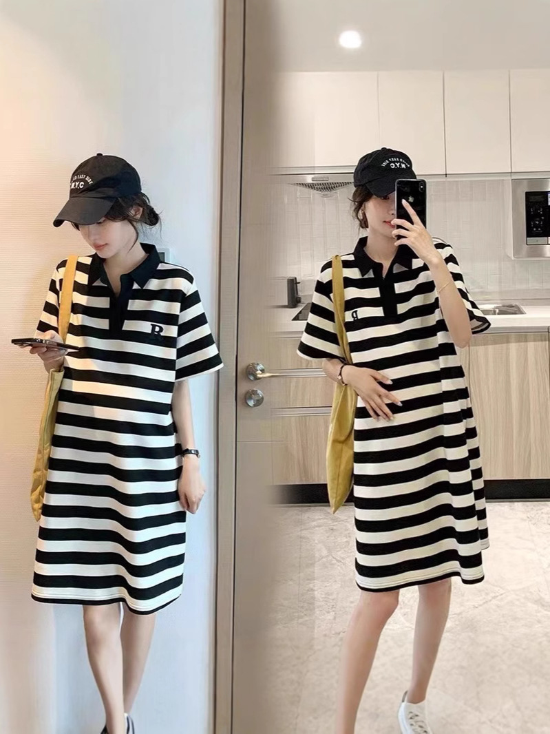 Fairy Striped POLO New Maternity Summer Loose Dress Retro Temperament Maternity dress