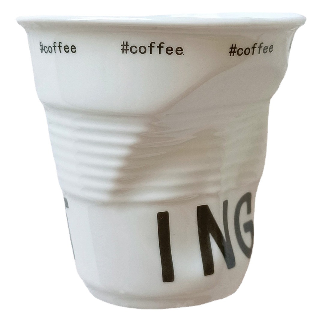 Irregular French Ceramic Mug Office Water Cup Creative Girl Design Niche Cup Folded Coffee Cup