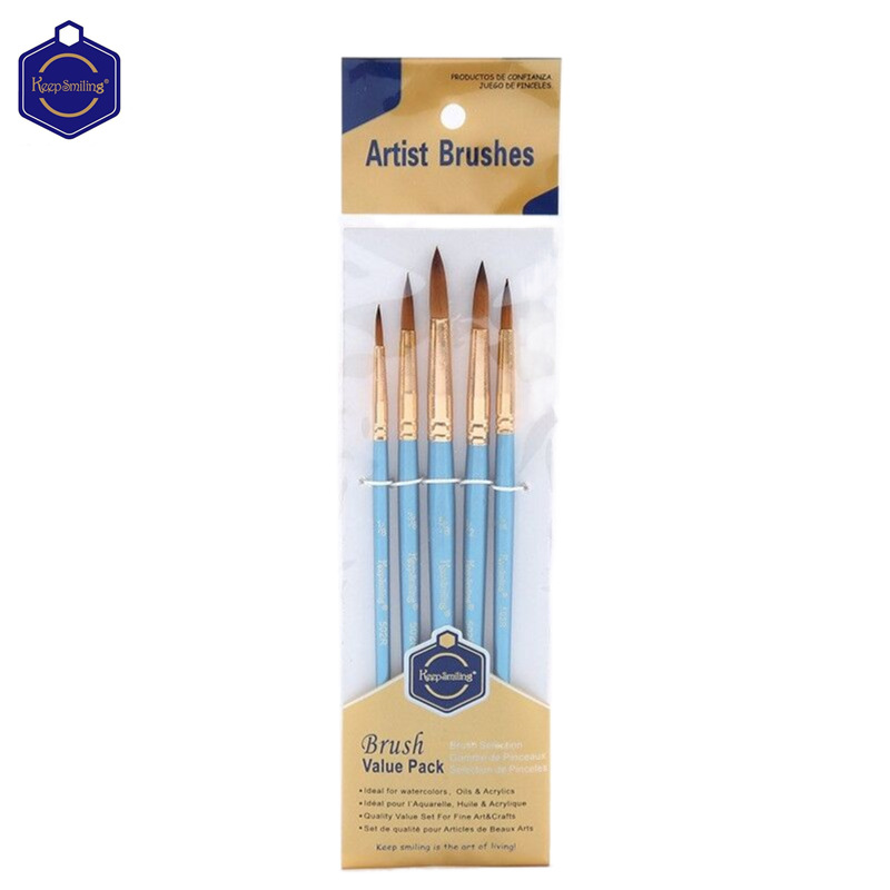 Picture of 5 Pearlescent Blue Nylon Brush Student Painting Pen Set Watercolor Acrylic Art Supplies Wholesale Foreign Trade