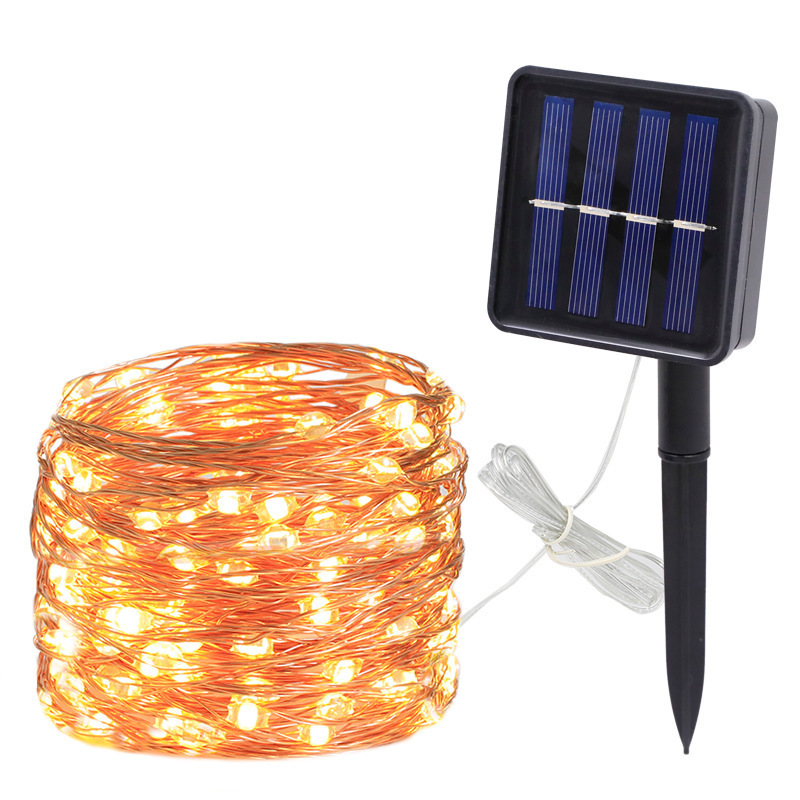 Solar copper wire string light copper wire string 100led silver wire light bar light with lawn scene light Christmas small color light
