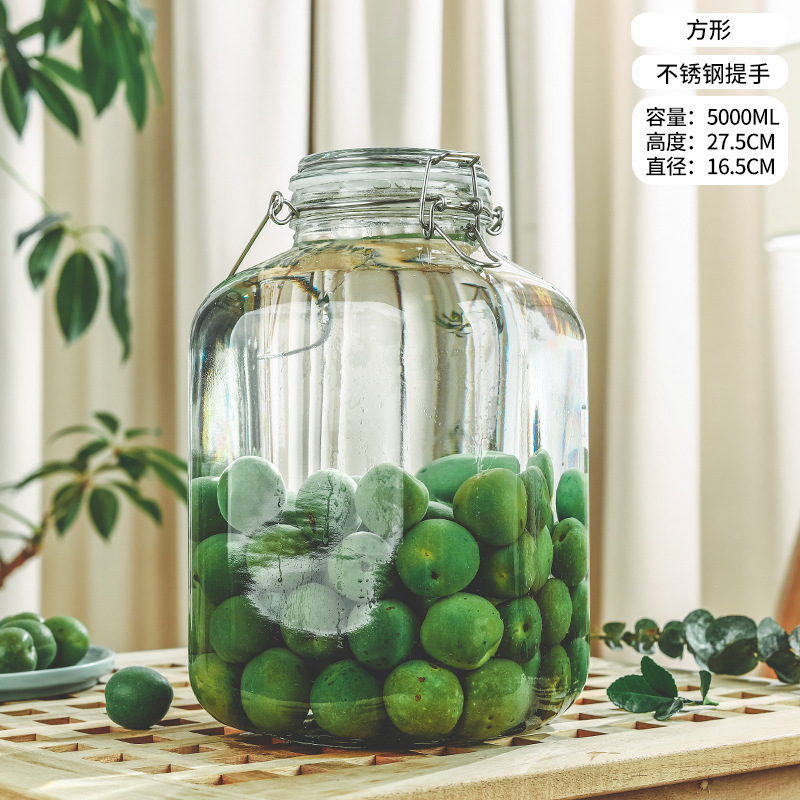 Picture of Wholesale sparkling wine glass bottle green plum bayberry wine bottle with tap brewing bottle household sealed pickled vegetable glass jar