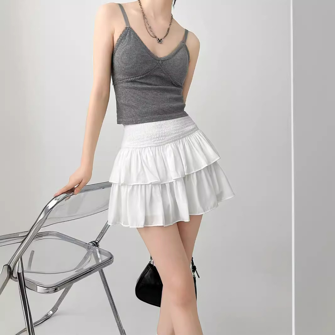 Cross-border pure desire suit chiffon tutu skirt high-end plus size slim fairy cake skirt lined ballet skirt