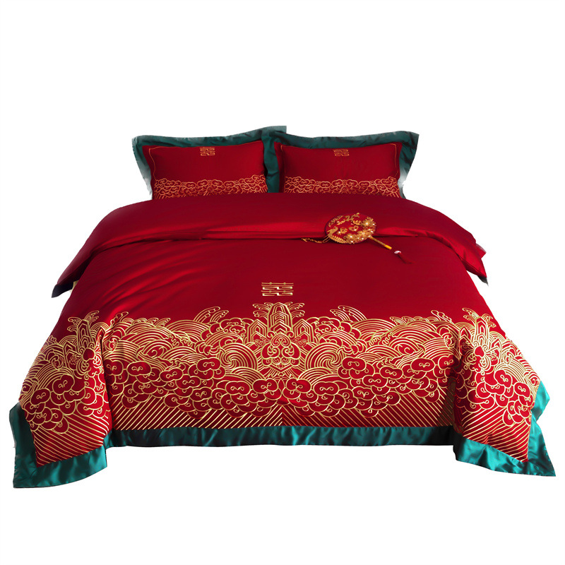 Picture of 100 long-staple cotton high-end new Chinese wedding cotton four-piece wedding cotton national tide red embroidery kit