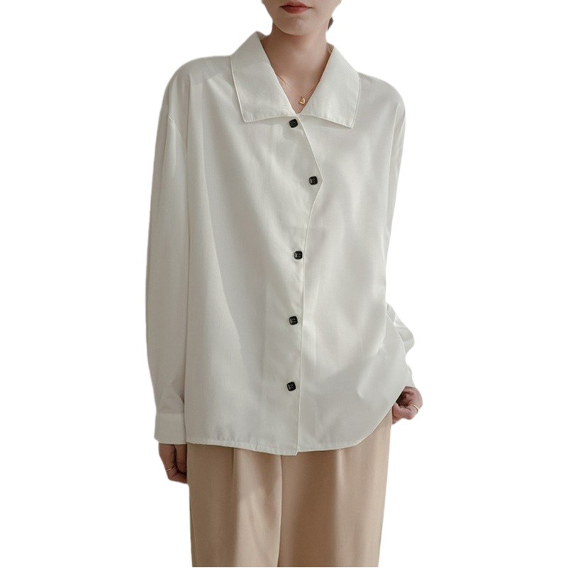 Korean Version of White Shirt for Women 2025 Spring & Fall Design Loose Long-Sleeved Draped Versatile Elegant Chic Top
