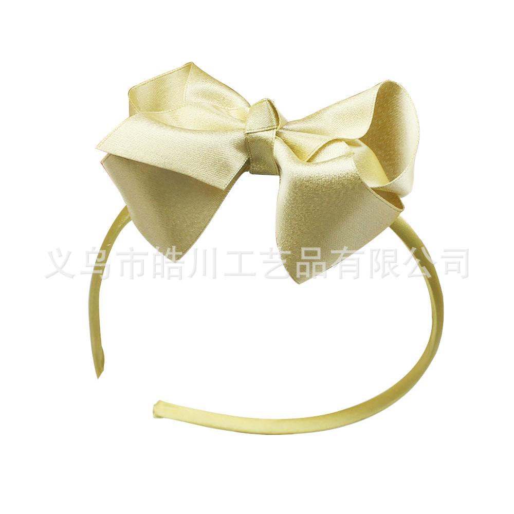 Picture of Haochuan 508 European and American Bow Hair Band Gold Weft Band 4inch Children's Ribbon Hair Band Plain Girl Fashion Hair Accessories