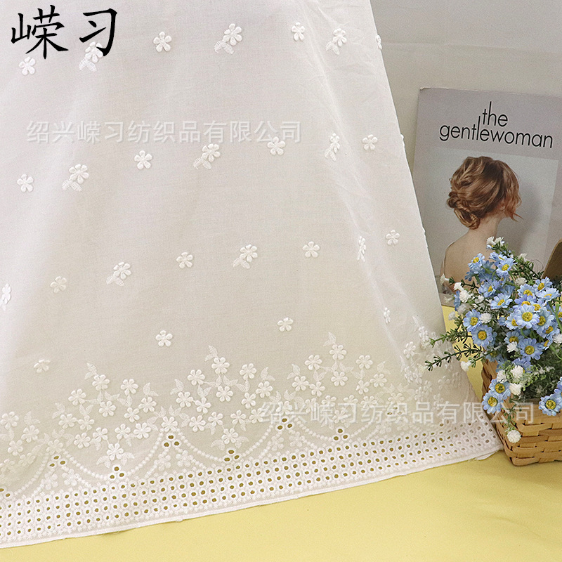 In-Stock Double-Sided Pure Cotton Three-Dimensional Floral Embroidery Fabric for Girls' Dresses, Piano Cover Embroidery Shirts, Embroidery Fabric