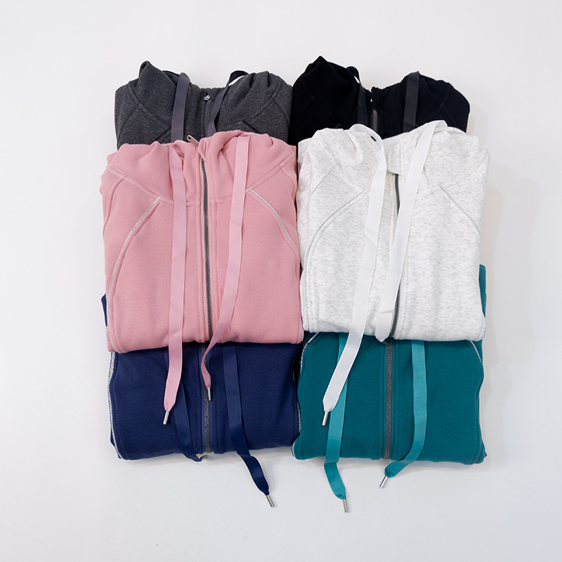 Picture of Autumn and winter fleece warm hooded women's yoga clothing zipper coat sports running fitness leisure long sleeve sweater