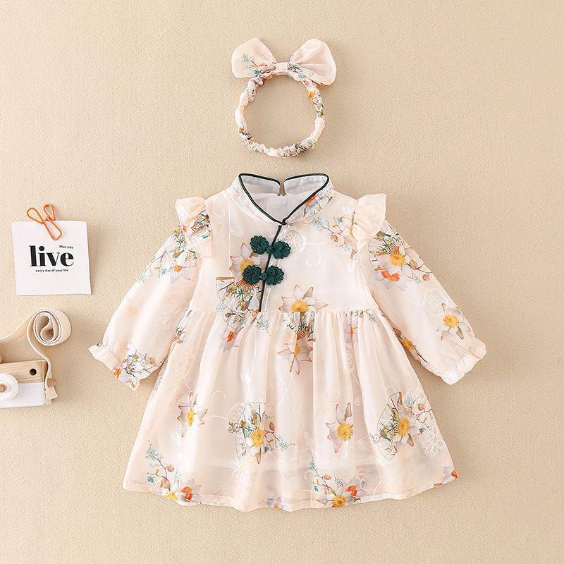 Picture of Baby Autumn Clothing Thin Chinese Style Romper Newborn Autumn One-Piece Clothes Baby Girl Full Month Hundred Days Dress