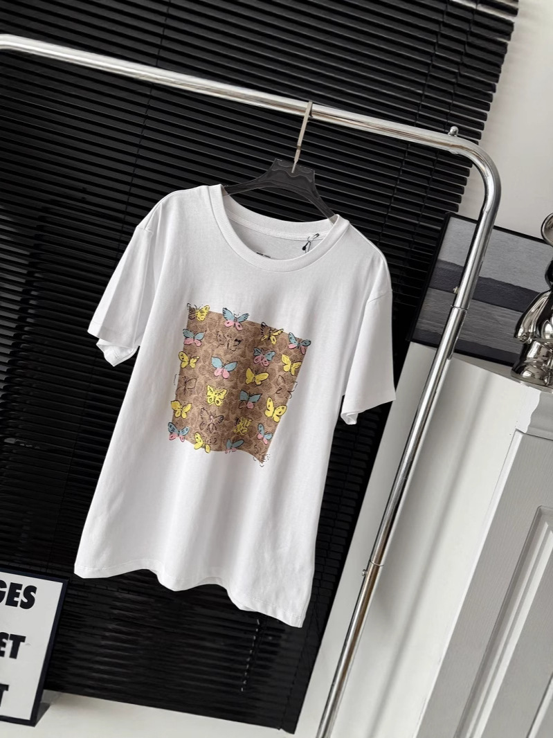 25 New Summer Ch Koujia Butterfly Pattern Printed Round Neck Women's Classic Versatile Pullover T-Shirt