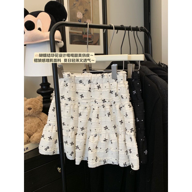 Sweet High Waist Bow Lace Skirt Women's Summer New White Cake Skirt A- Line Skirt Small Skirt