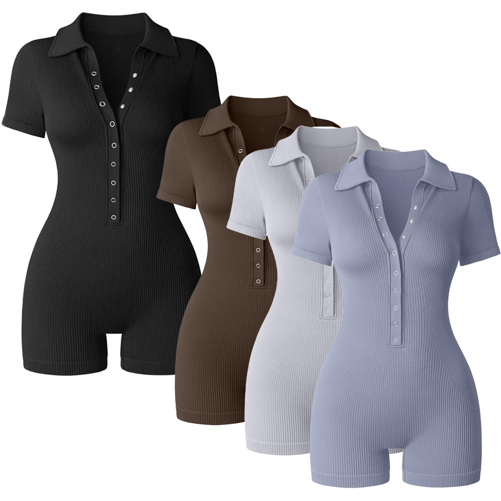 Cross-border OQQ stand collar women's yoga jumpsuit yoga fitness waist sports three-point jumpsuit shorts