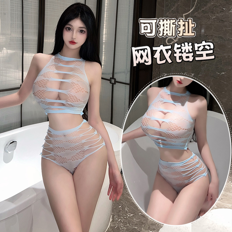 Lin linting sexy lingerie sexy see-through hollow-out tearable split hip-wrapped passion free mesh clothing suit 8888